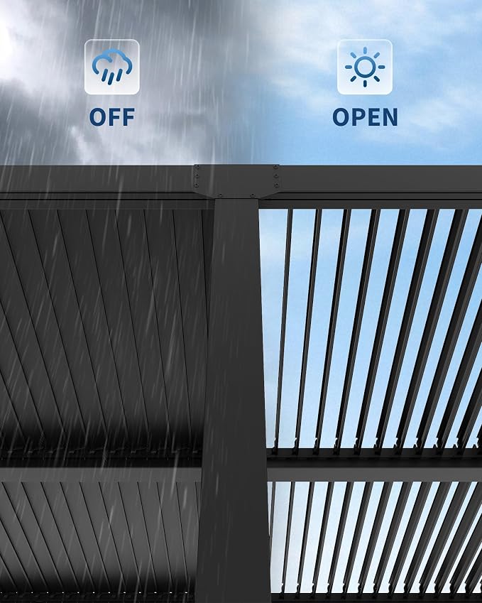 12X20 FT Louvered Pergola with Adjustable Roof, Integrated Drainage System - Image 5