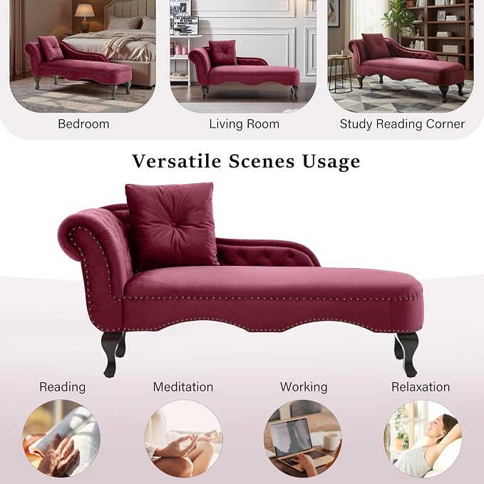 Merax 62'' Velvet Chaise Lounge Indoor - Image 6