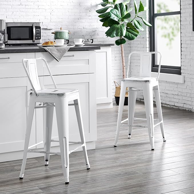 AC Pacific 24” Metal Barstool Set of 2 – Country Rustic Style - Image 2