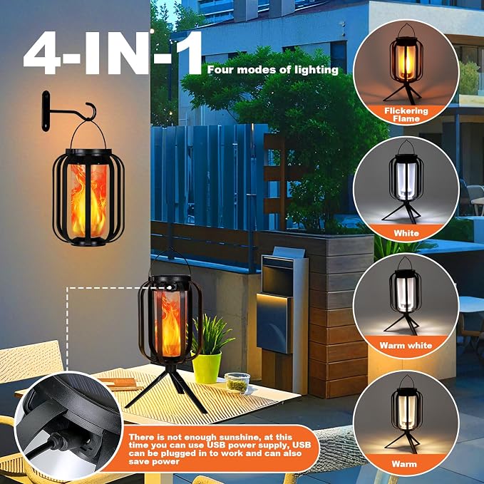 Solar Lantern Outdoor Lights, 2 Pack Waterproof Solar Powered Lanterns - Image 5