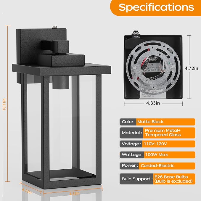 WIHTU Outdoor Porch Lights Fixtures Wall Mount, Dusk to Dawn Outdoor Lighting - Image 5