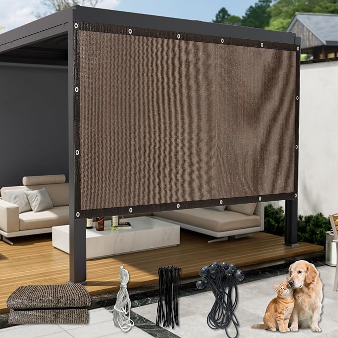 10'x 20' Sun Shade Cloth with Bungee Balls, Mocha Outdoor Pergola Shade Cover by Vexoria