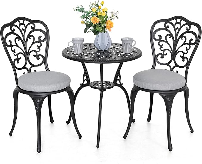 NUU GARDEN 3 Piece Outdoor Bistro Table Set, All Weather Cast Aluminum Patio by NUUGARDENCORPORATION