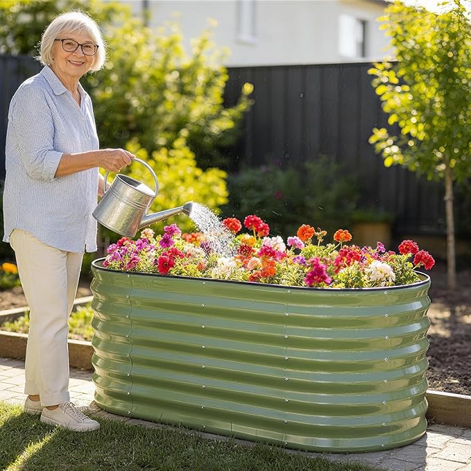 24" Tall Galvanized Raised Garden Bed Outdoor, Large Oval Raised Beds - Image 9