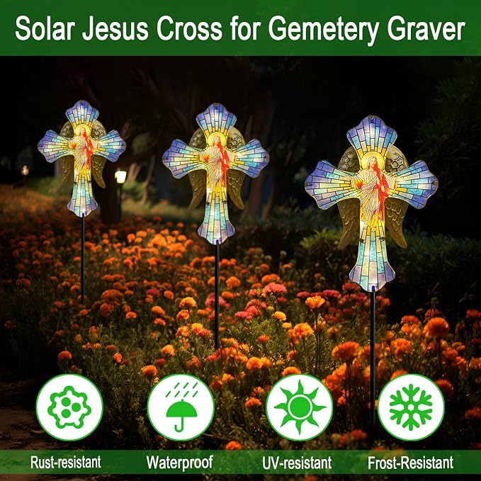 Solar Jesus Cross for Gemetery Graver, Grave Decorations for Cemetery, Sympathy - Image 4