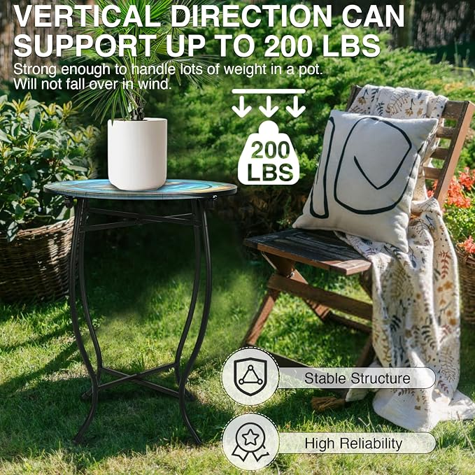 Fashion&cool Patio Side Table, 14 Inch Weather Resistant Metal Side Table - Image 5