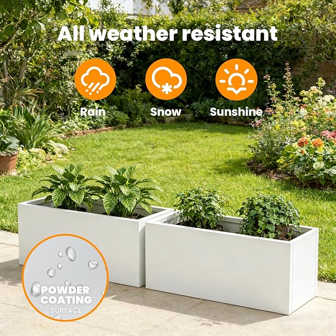 Metal Rectangular Planter Galvanized Steel Rectangle Planter White Planters Box - Image 5