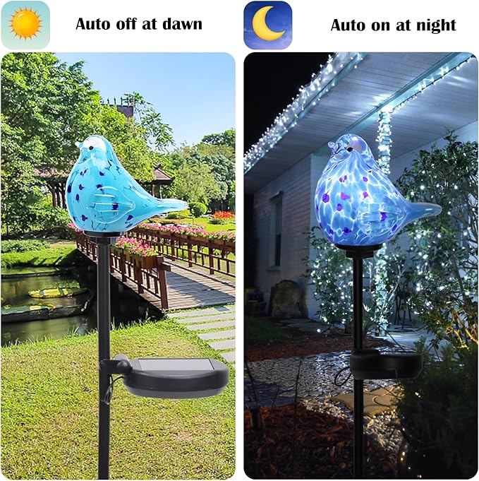 Afirst Decorative Solar Lights Outdoor Solar Bluebird Stake Lights Hand Blown - Image 6