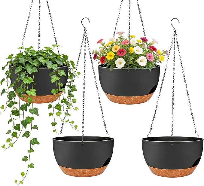 Set of 4-8 Inch Self Watering Hanging Planters by zople