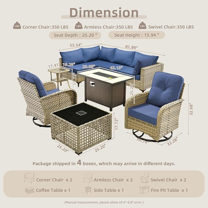 9-Piece Outdoor Sectional Sofa Set w/ 42" Fire Pit – L-Shaped Wicker Patio - Image 8