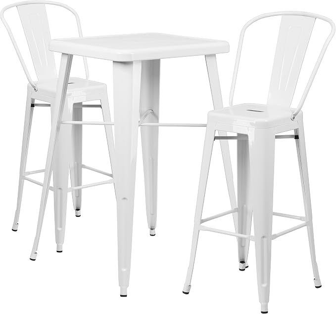 Flash Furniture Commercial Grade 23.75" Square White Metal Indoor-Outdoor Bar - Image 2