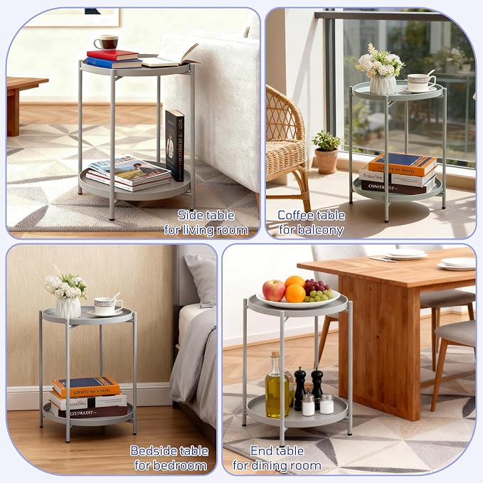 HollyHOME 2-Tier Round Side Table, Outdoor Small Folding Accent Stand - Image 5