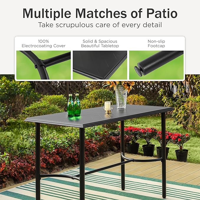 PHI VILLA 5 PCS Outdoor Counter Height Table and Chairs, Swivel Outdoor Bar - Image 6