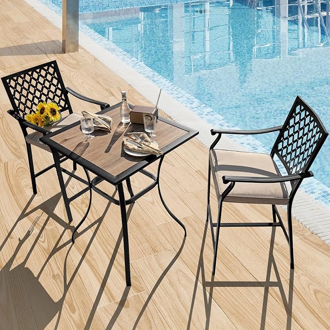 Tangkula 3 Piece Patio Bar Bistro Set, Outdoor Bar Height Stool & Table - Image 2