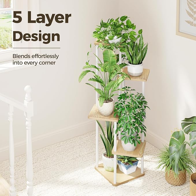 Bamworld White Plant Stand Indoor 5 Tier Plant Shelf - Image 4