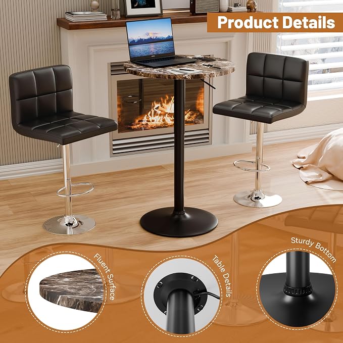 Flamaker Round Bistro Pub Table 23.6 Inch Height Adjustable 360° Swivel Bar - Image 3
