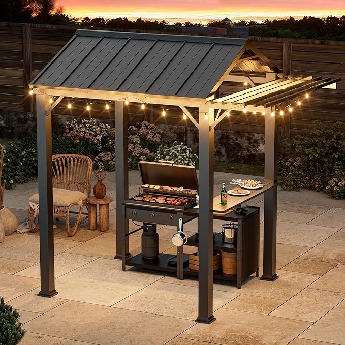Grill Gazebo 6' x 8' with Galvanized Steel Roof and Pergola Extension, BBQ - Image 2