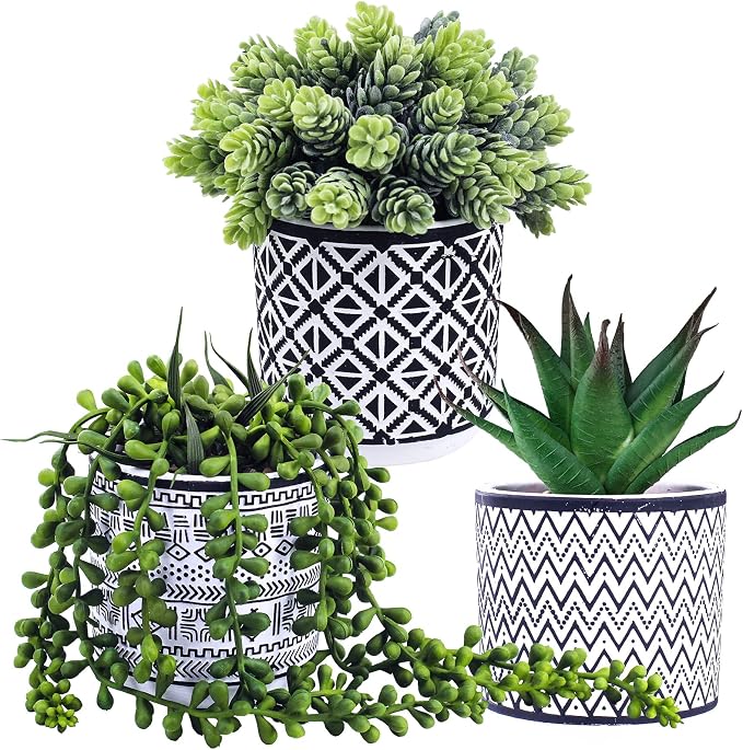 Winlyn 3 Pcs Small Potted Succulents Plants Artificial String of Pearls Aloe - Image 2