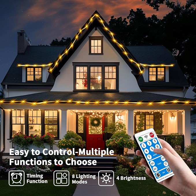 98FT Waterproof 300LEDs Solar Rope Lights, Type C Charging, Remote-Controlled - Image 6