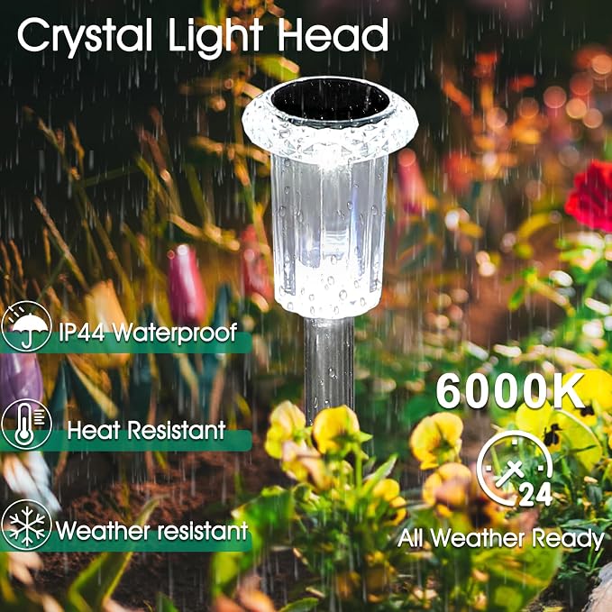 Solar Lights Outdoor, 15 Pack Waterproof Stainless Steel Solar Stake Lights - Image 3