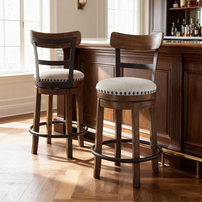 Signature Design by Ashley Valebeck Rustic Farmhouse Swivel Bar Stool – 24.5″ - Image 2