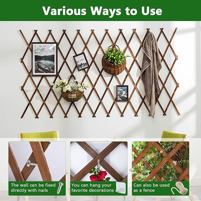Expandable Garden Trellis, Wooden Lattice Fence Wall Panel Lattice Panels - Image 3