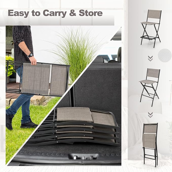 Giantex Folding Patio Bar Chairs Set of 2, Outdoor Counter Height Bar Stools - Image 7