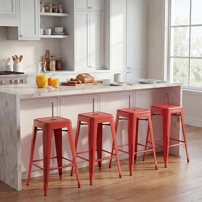 Shahoo 24 Inches Metal Bar Stools Counter Height Stackable Backless Stools - Image 2