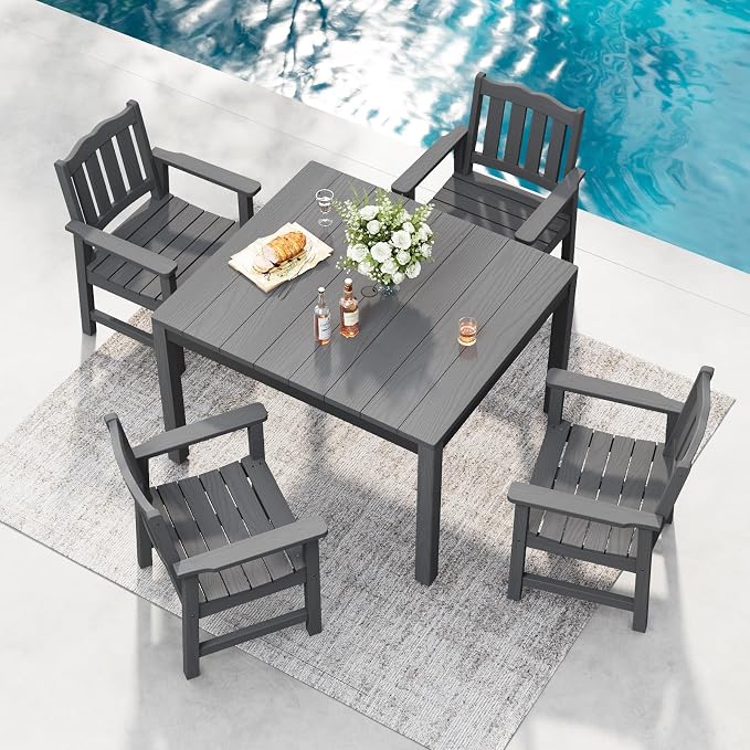 Stoog All-Weather Patio Dining Sets, 5 Pieces Outdoor HIPS Dining Table by Stoog