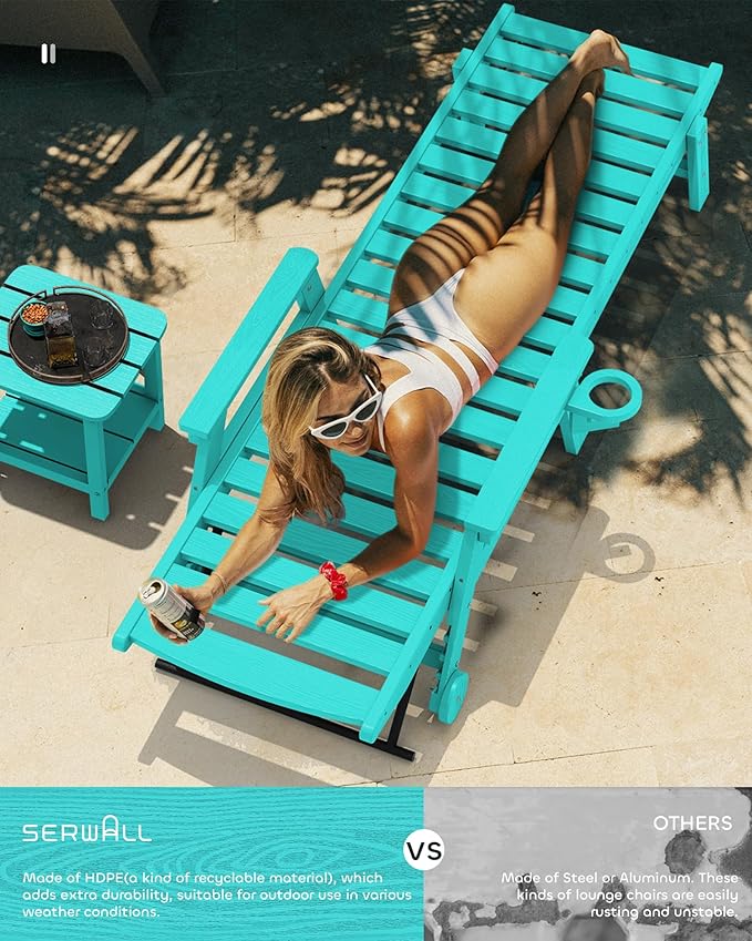 SERWALL Patio Chaise Lounge Chair, Poly Lounge Chair - Image 2
