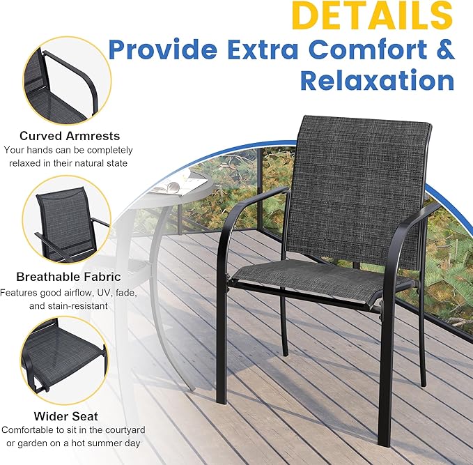 VICLLAX Patio Table and Chair Set of 4, All Weather Metal Round Outdoor Dining - Image 4