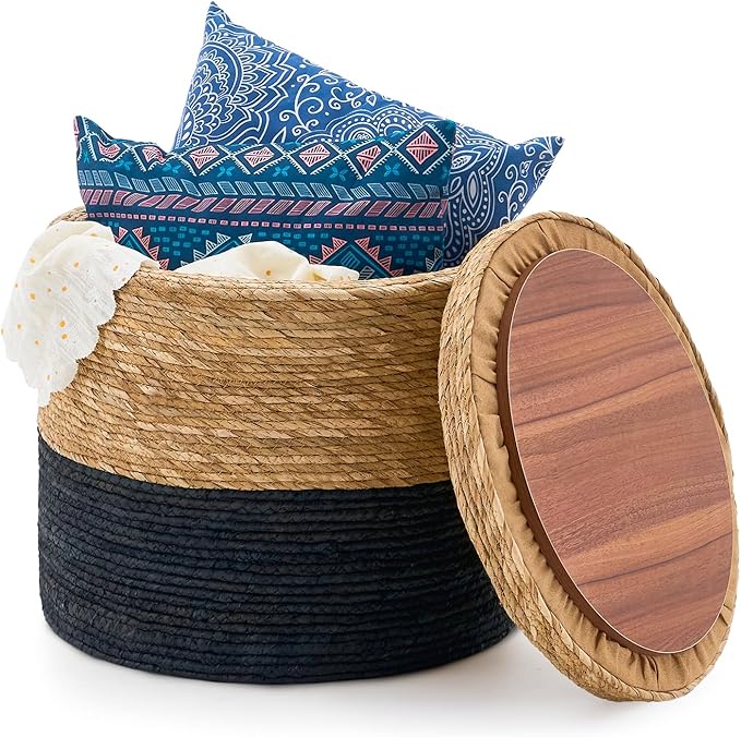 Wimarsbon 18'' Ottoman Pouf, Natural Braided Poof, Rustic Handweave Lounge by Wimarsbon