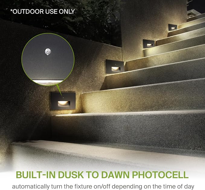 ASD LED Recessed Step Light Fixture, Dusk to Dawn Outdoor Stair Tread Lighting - Image 5