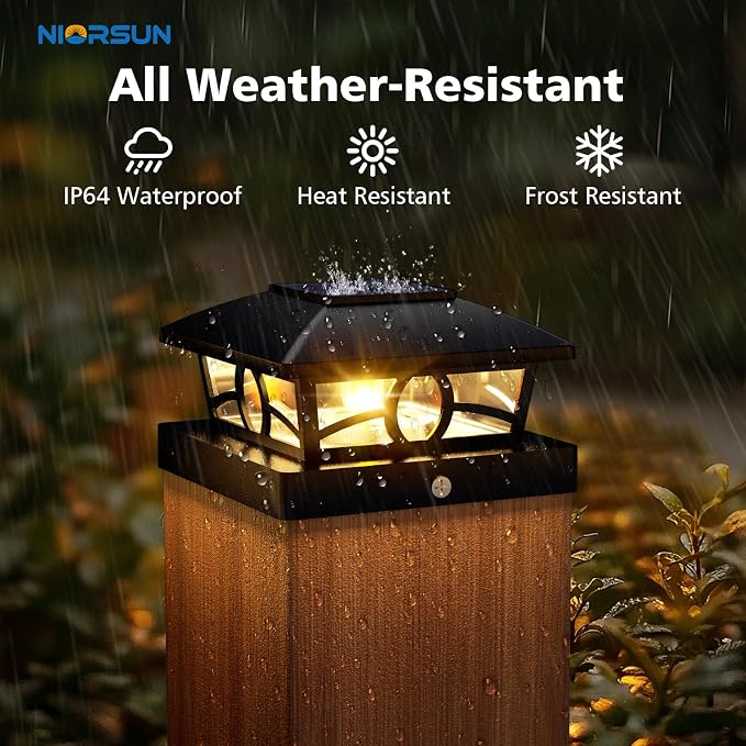 NIORSUN Solar Post Lights Outdoor, Fence Post Solar Lights Warm White Outdoor - Image 2