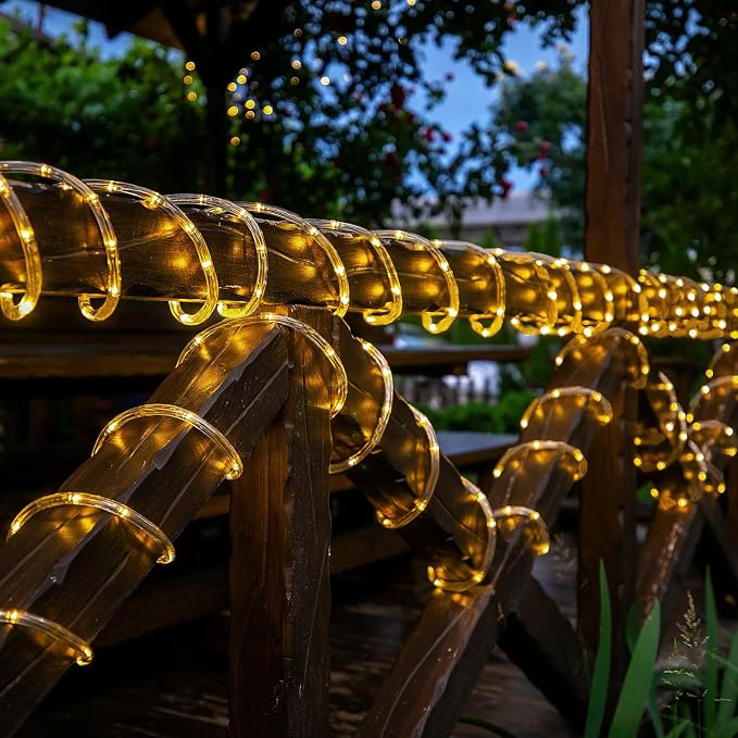 Solar Rope Lights, 2 Pack Total 66ft 200LED Solar String Lights, 8 Modes - Image 3