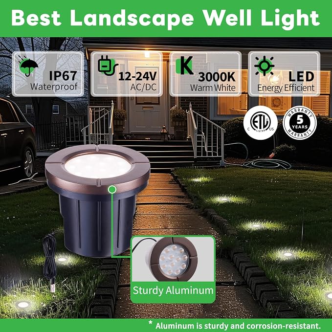 Ground Well Lights Kit, 12 Pack Landscape LED Low Voltage Inground Light and - Image 2