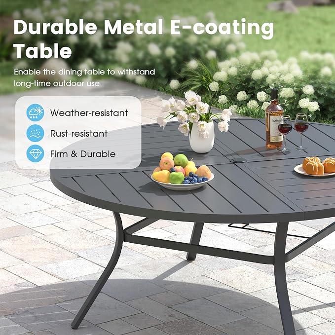 Patio Dining Table for 8-10, Round Metal Outdoor Table - Image 4