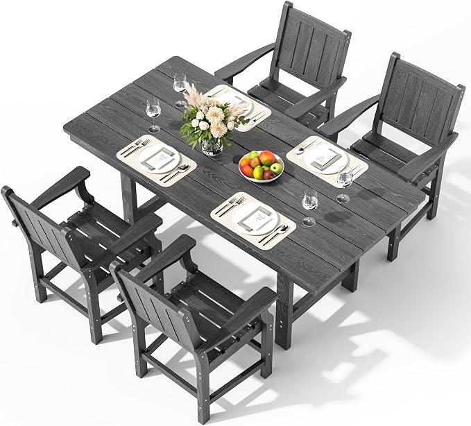 Pamapic 5-Piece Outdoor Dining Set, HDPE Outdoor Rectangular Table and 4 Chairs - Image 4