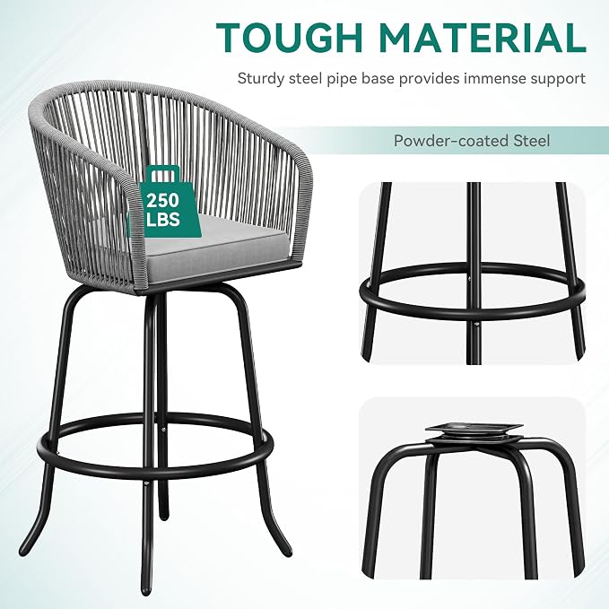 YITAHOME Patio Bar Stools Set of 2, Counter Height Swivel Bar Stools - Image 8
