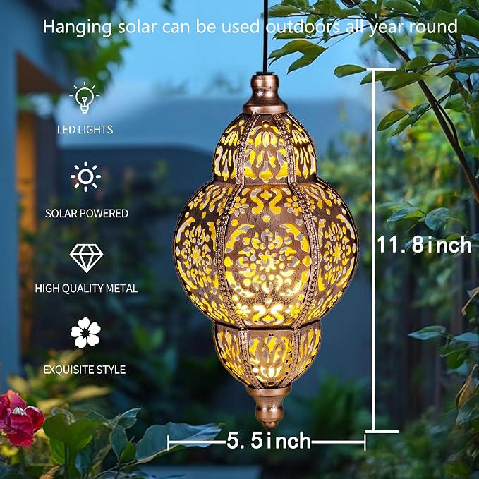Hanging Solar Lanterns Outdoor Waterproof, Moroccan Solar Lanterns - Image 3