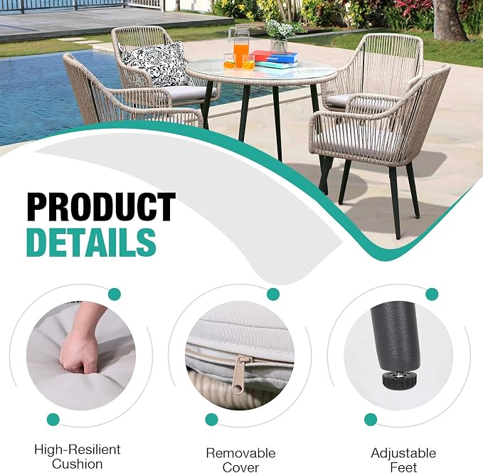 Patiorama 5-Piece Patio Dining Set, Outdoor Dining Table Chair Set, All-Weather - Image 5