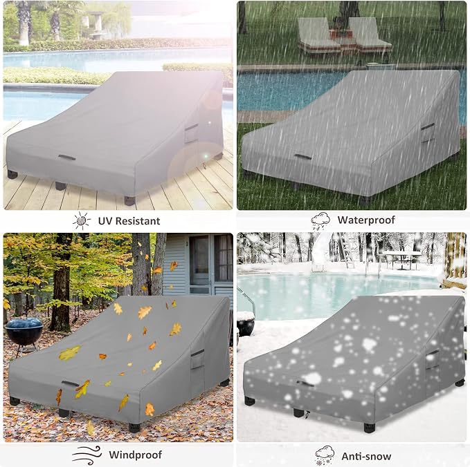 Okcool 100% Waterproof Patio Double Wide Chaise Lounge Chair Cover, 600D Tough - Image 9