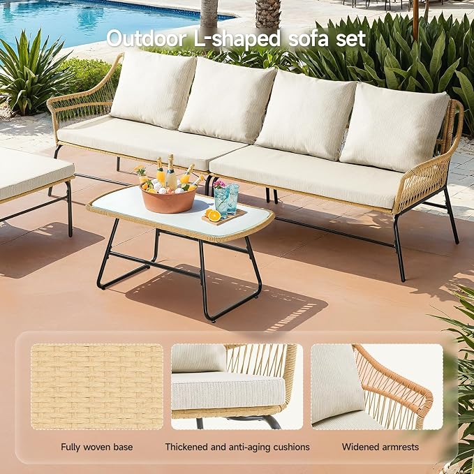 ONBRILL 4-Piece Outdoor Sectional Set, 4-Seats Wicker Patio Couch Sets - Image 4