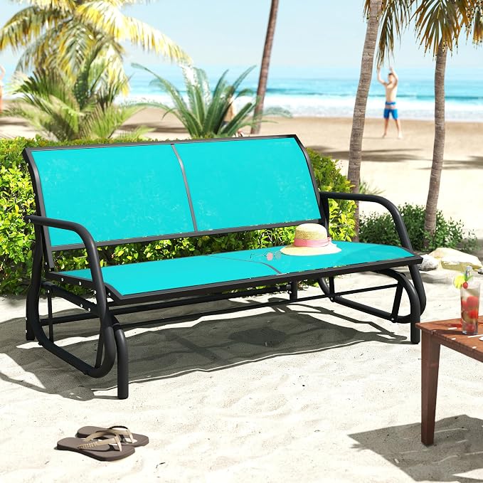 Patio Outdoor Glider Bench, High Backrest and Breathable Mesh Fabric, Yard - Image 2