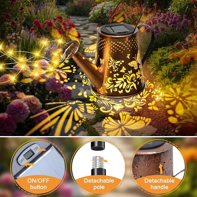 Fohil Solar Watering Can with Lights, Retro Metal Solar Garden Lights Outdoor - Image 5