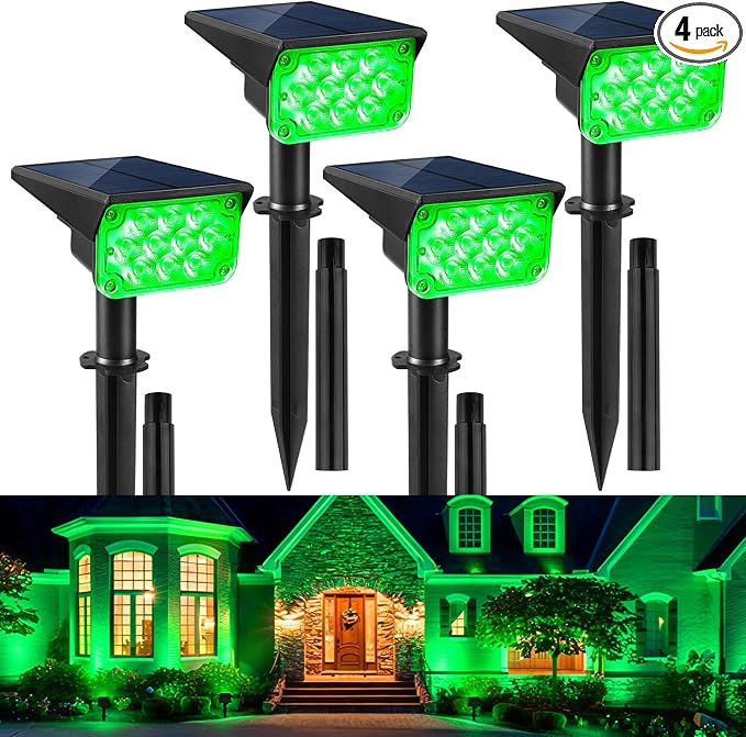 Green Solar Spot Lights Outdoor, St. Patrick's Day Decor Lights by CREPOW