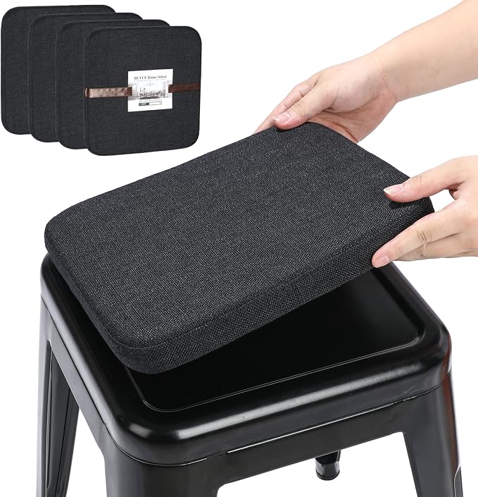 BUYUE Natural Linen Magnetic Bar Stool Cushions Set of 4, Enhanced Anti-Slip by BUYUE