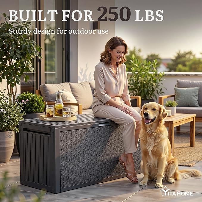YITAHOME 90 Gallon Large Outdoor Deck Box, Lockable Waterproof Resin Storage Box - Image 4