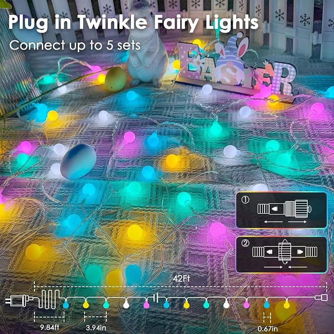 Connectable 100LED Easter String Lights Outdoor Indoor, 43ft Pastel Lights - Image 2