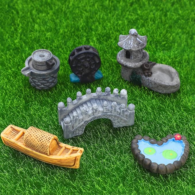 ONEST 15 Pieces Garden Miniature Accessories Mini Bridge Lighthouse Well Pond - Image 5